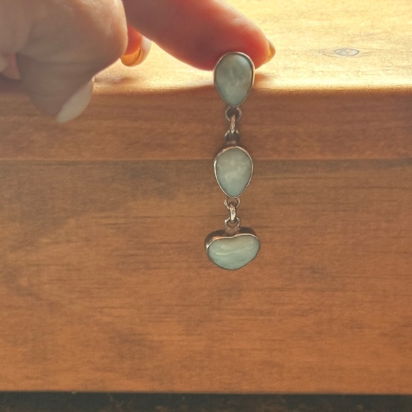 Sterling Silver Drop Earrings with three bales Larimar stones - Picture 6 of 7